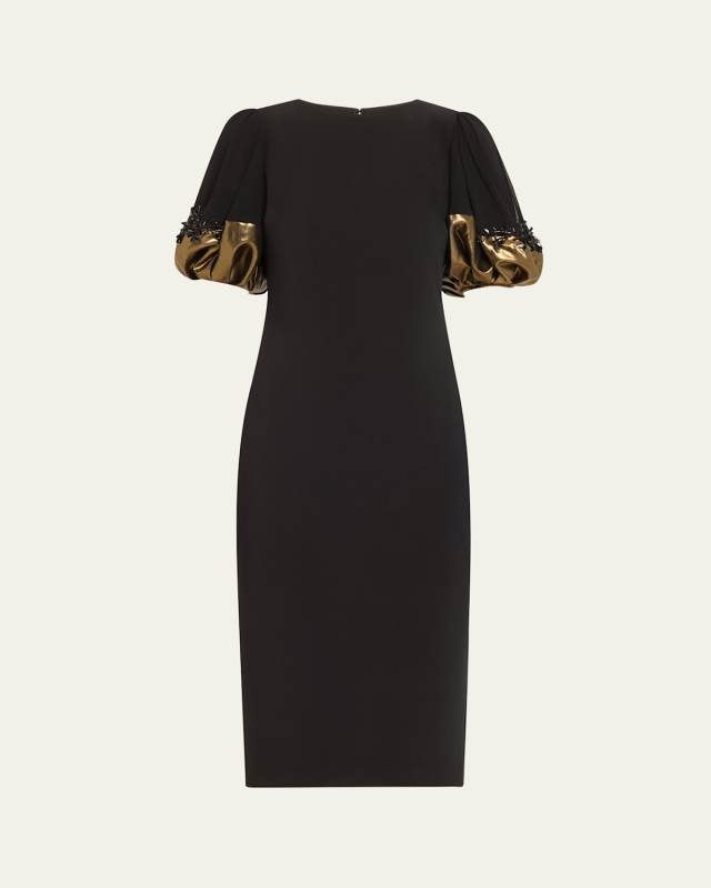 Beaded Metallic-Cuff Midi Sheath Dress